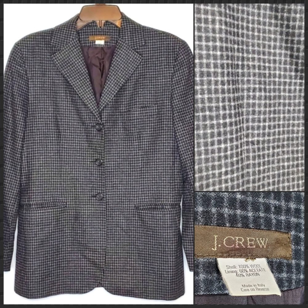 J.crew 100% italian Wool checker Plaid‎ blazer Italy Academia Preppy Luxury Prep